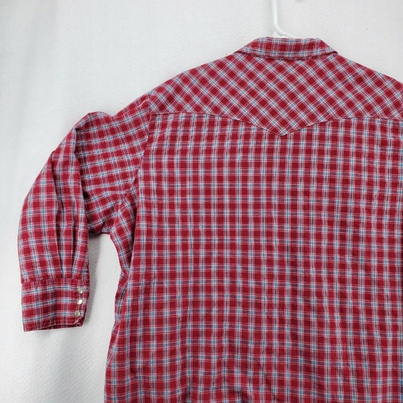 Wrangler Shirt Women's 3/4 Sleeve Casual Pearl Snap Up Plaid Red Size 3XL - Picture 11 of 12